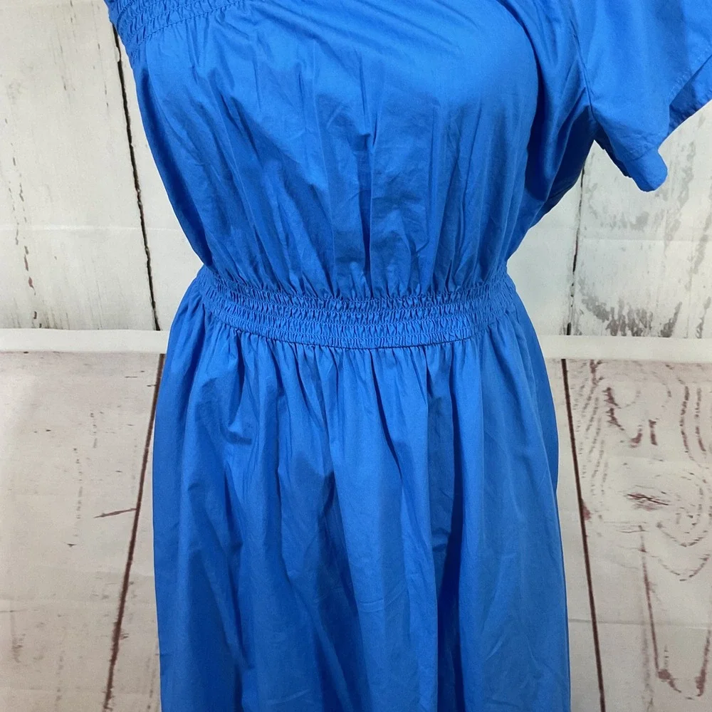 J. Crew One Shoulder Midi Dress Smocked Waist Pockets Blue Size S Wedding Resort